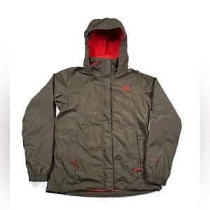 The North Face Women's Hyvent Rain Jacket Olive Green Orange Hooded Sz Small